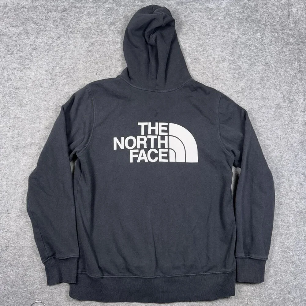 North Face Hoodie Mens Medium Black Spell Out Graphic Full Zip - Picture 14 of 16